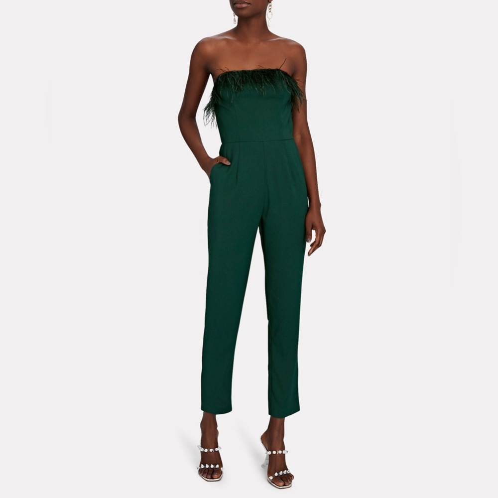Saylor Lelaina Strapless Feather Trim Jumpsuit | Size M